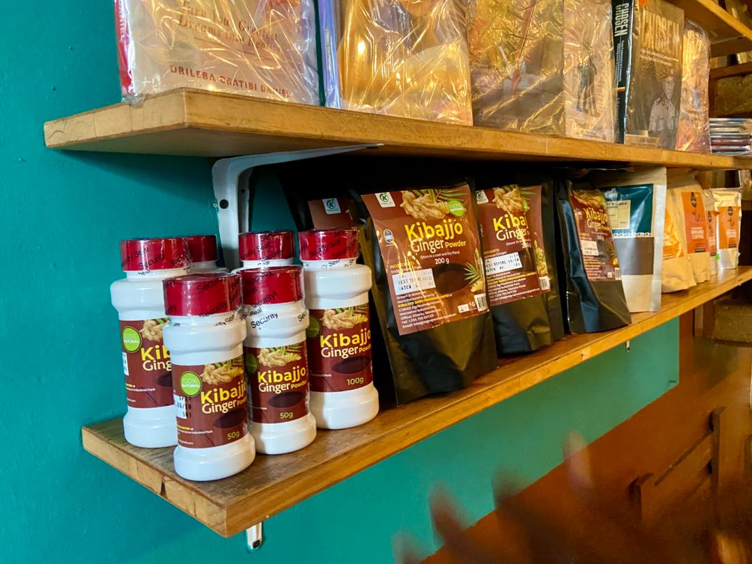 Kibajjo ginger powder displayed on a retailer shelf